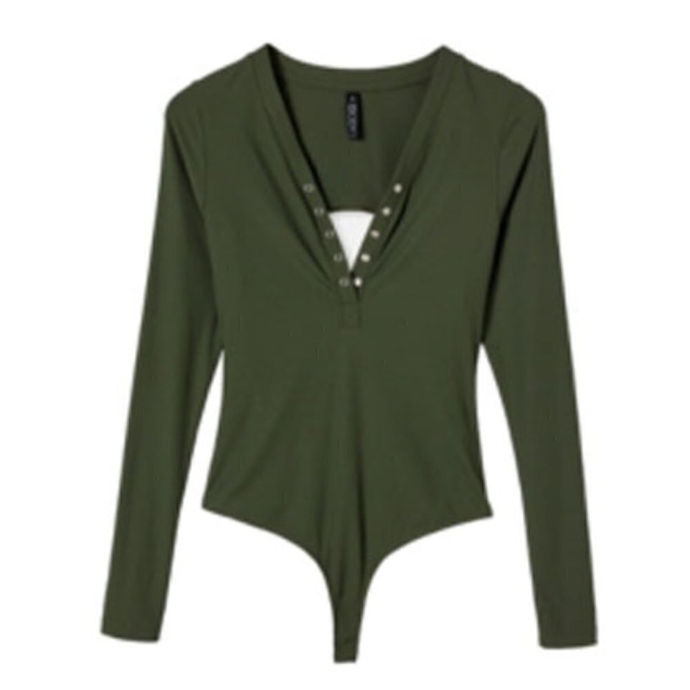 JR305 Cotton On Green Khaki Women's Open Back Bodysuit Size S